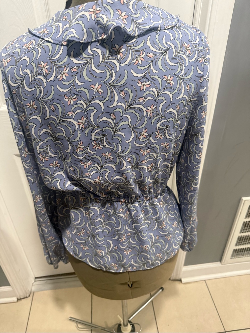 Max Studio Blue Floral Wrap Blouse with Tie Waist - Picture 5 of 6